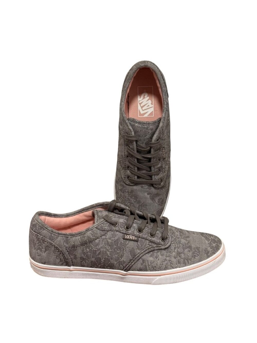 Vans Womens Low-Top Sneakers Gray Herringbone Floral Print Size 8
